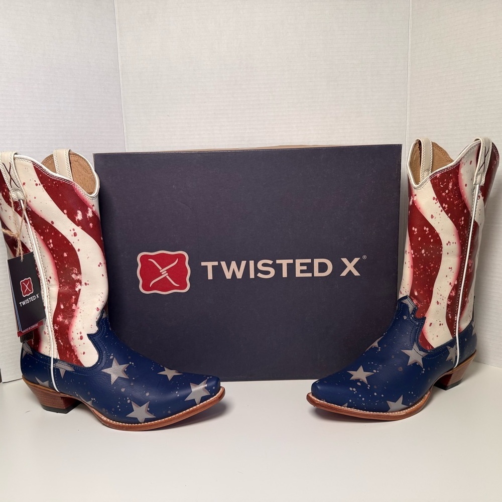 Twisted X Women's Steppin' Out Western Boots American Flag Snip Toe Size 9  USA